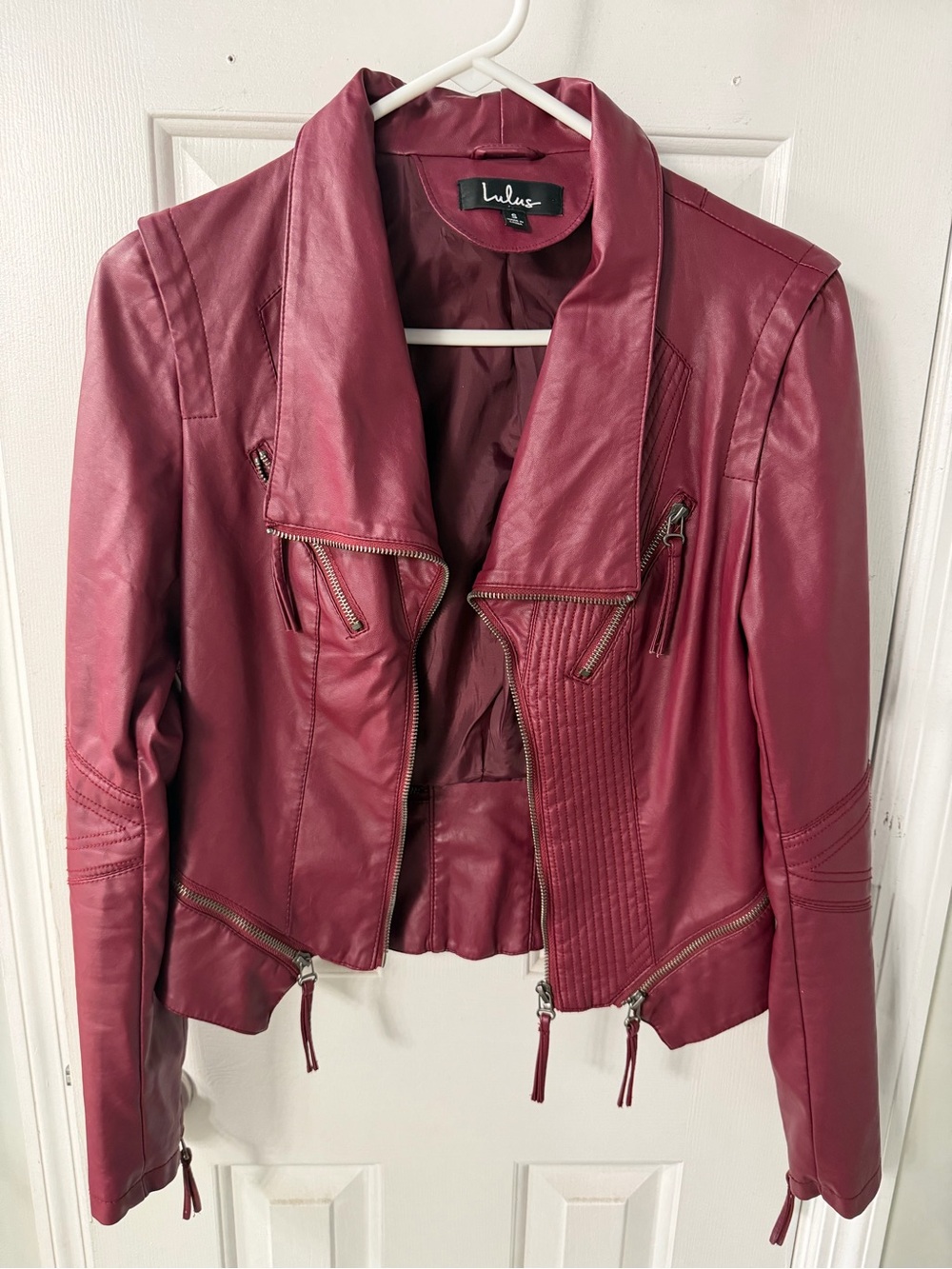 Lulu's Deep Berry Faux Leather Moto Jacket